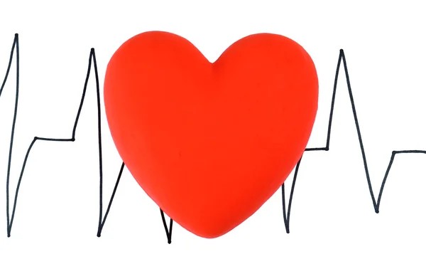 Kardiyogram arka plan, beyaz izole kalp — Stok fotoğraf