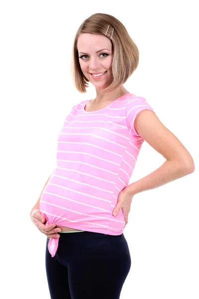 Belle jeune femme enceinte isolée sur blanc — Photo