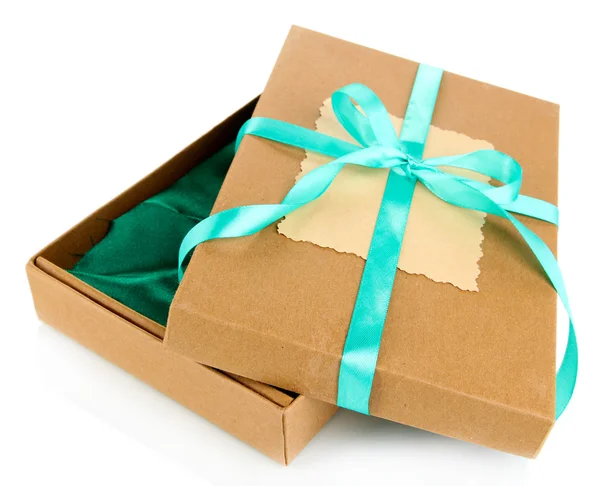 Caixa de presente amarrada com fita, isolada em branco — Fotografia de Stock