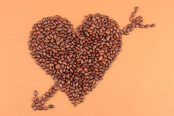 Heart of sunflower grains in chocolate, on brown background — Stock Photo, Image