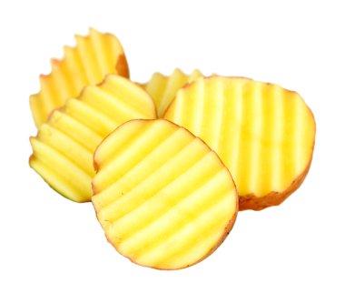 dilimlenmiş patates, üzerine beyaz izole