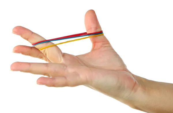 Elastic band on hands, isolated on white — Stock Photo, Image