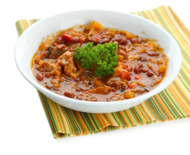 Chili Corn Carne - traditional mexican food, isolated on white
