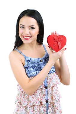 hediye beyaz izole çekici genç kadın