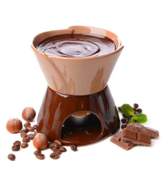Fondue czekoladowe, na białym tle — Zdjęcie stockowe