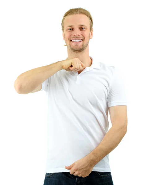 Bonito jovem isolado no branco — Fotografia de Stock