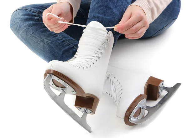 Beyaz izole paten giymiş skater — Stok fotoğraf