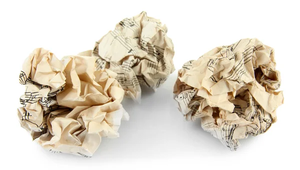 Crumpled papirbolde isoleret på hvid - Stock-foto