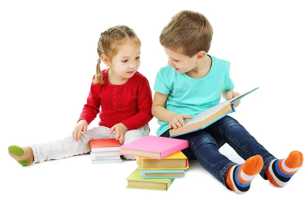 Little children with books isolated on white Stock Photo