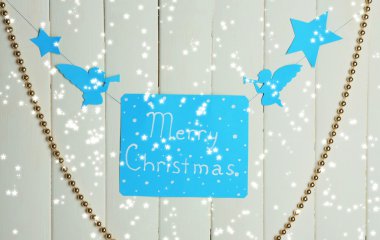 tabela ile mutlu Noeller ahşap masa arka plan yakın çekim kelime.