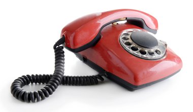 piros retro telefon, elszigetelt fehér