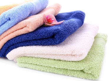 Orkide çiçek ve havlu, beyaz izole