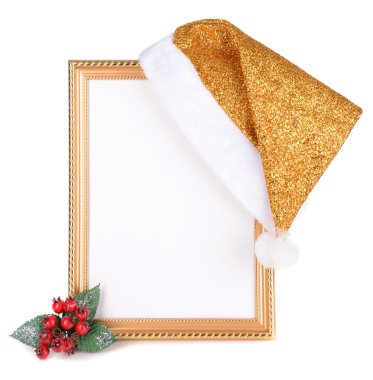 eski kare üzerinde beyaz izole üzerinde Noel şapka asılı