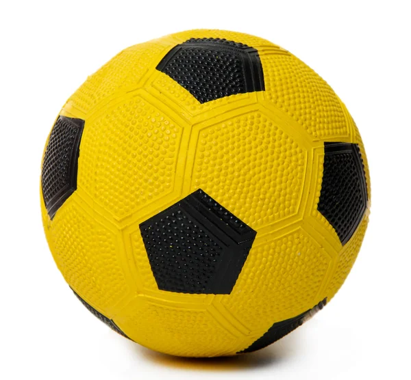 Çocuk sarı futbol topu, üzerinde beyaz izole — Stok fotoğraf