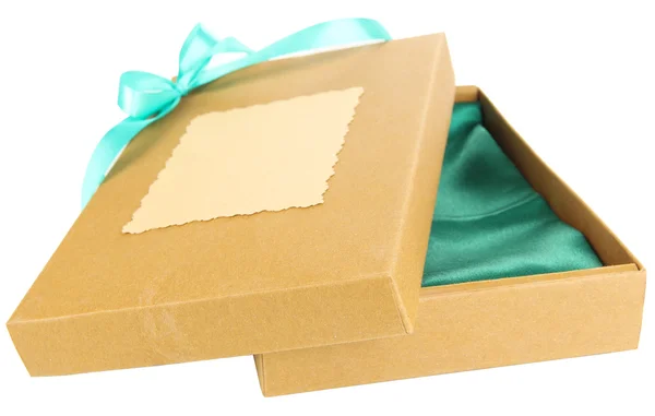 Present box tied with ribbon, isolated on white — Stock Photo, Image