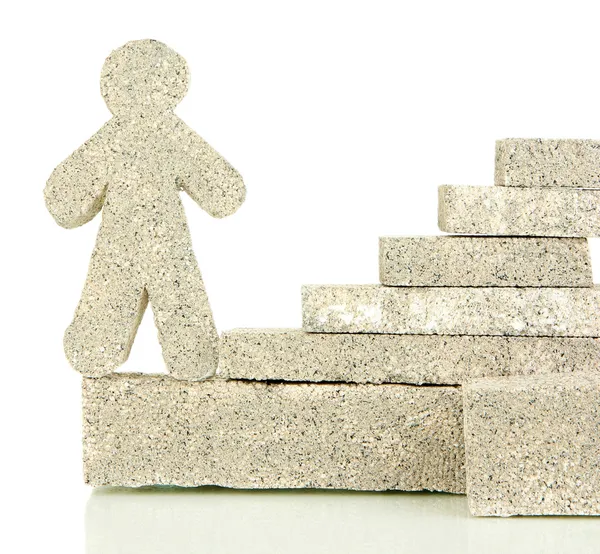 Building blocks with little man isolated on white — Stock Photo, Image