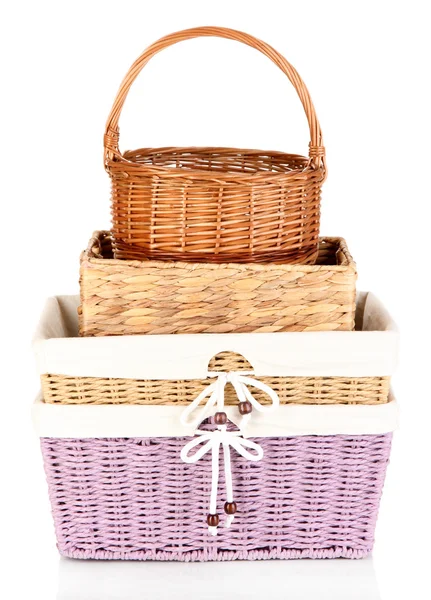 Many different baskets isolated on white — Stock Photo, Image