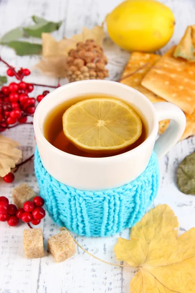 Šálek čaje s citronem zblízka — Stock fotografie