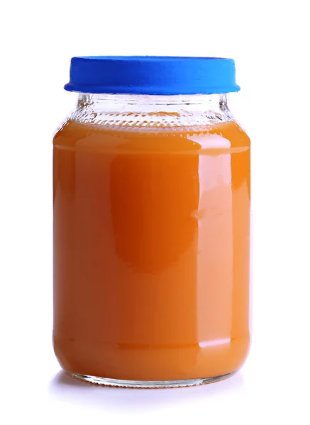 Baby food in glass jar, isolated on white — Stock Photo, Image