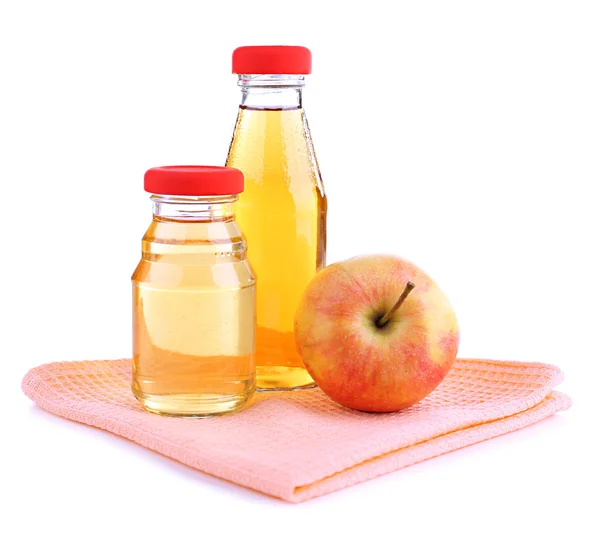 Baby food with apple in glass jars, isolated on white — Stock Photo, Image