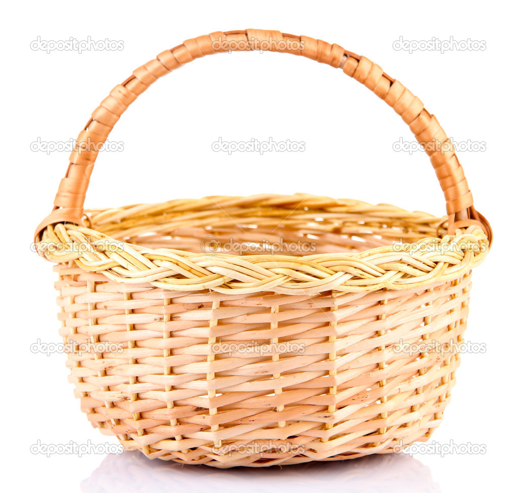 Empty wicker basket, isolated on white