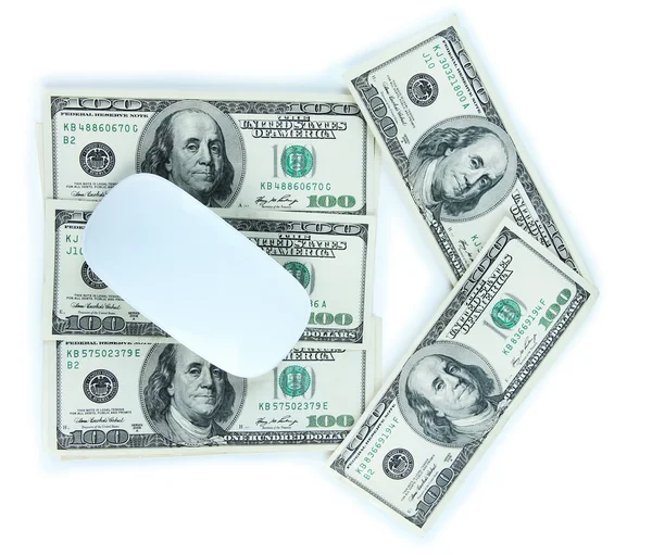 Ordenador ratón en dólares aislados en blanco — Foto de Stock