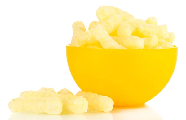 Air corn sticks in bowl isolated on white — Stock Photo, Image