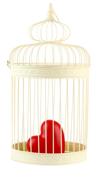 Heart in decorative cage, isolated on white — Stock Photo, Image