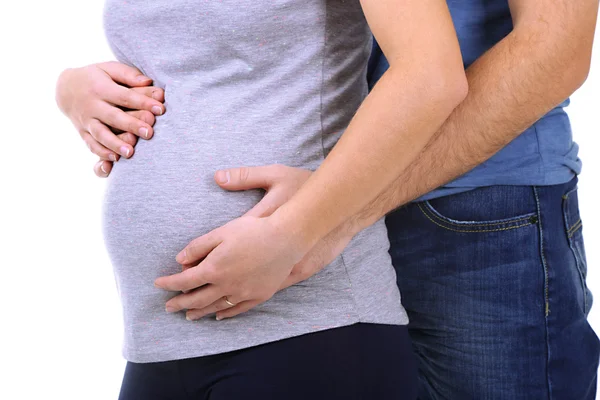 Беременная женщина с мужем вблизи — стоковое фото