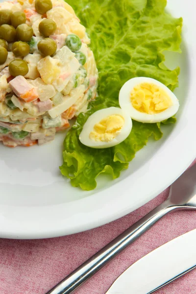 Salada tradicional russa Olivier, close-up — Fotografia de Stock