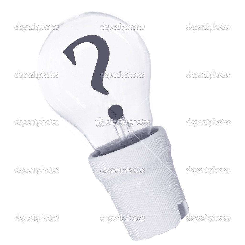 Signo de interrogación en bombilla aislada en blanco — Foto de stock  #37268583 © belchonock, image size:1024x1024