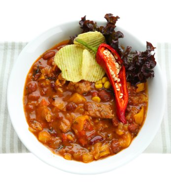 Chili Corn Carne - traditional mexican food, isolated on white