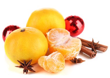 mandalina izole beyaz christmas kompozisyonu