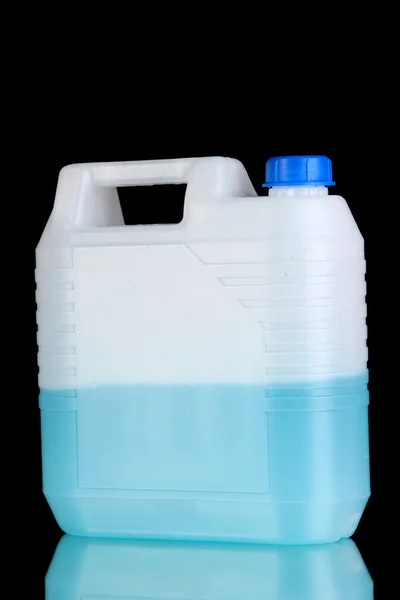 Blue liquid for car in canister on black background — Stock Photo, Image