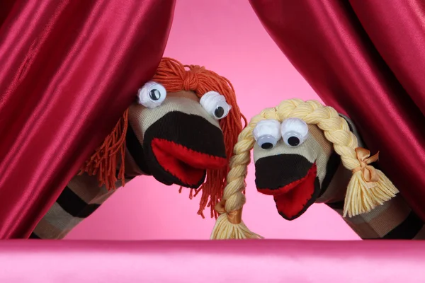 Puppet show on pink background — Stock Photo, Image