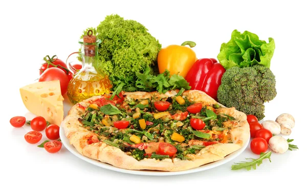 Smaczne pizze wegetariańskie i warzyw, na białym tle — Zdjęcie stockowe