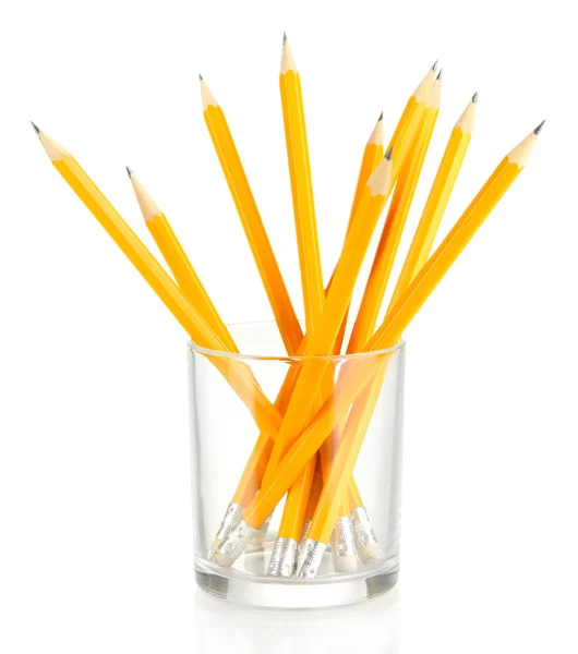 Pencils in glass isolated on white — Stock Photo, Image