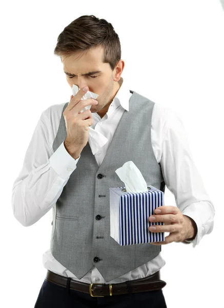 Estornudo joven aislado en blanco — Foto de Stock