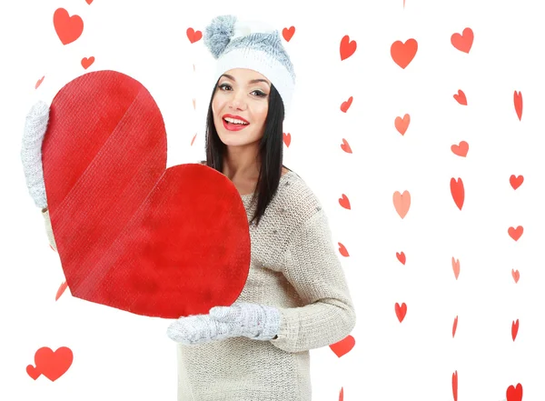 Atraktivní mladá žena se srdcem na Valentýna — Stock fotografie