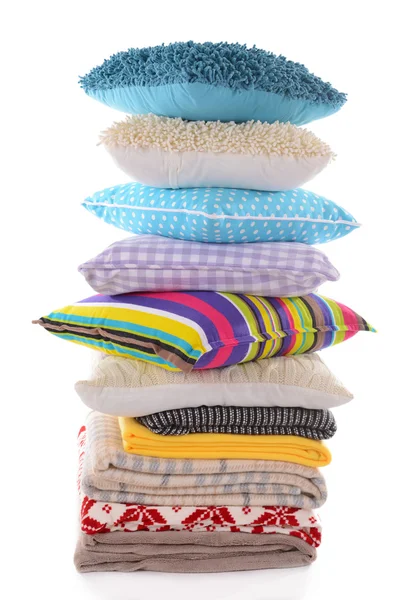 Colorful pillows and plaids isolated on white — Stock Photo, Image