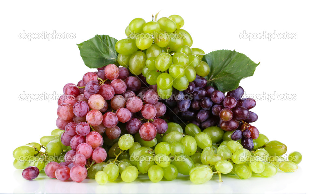 Ripe green and purple grapes isolated on white