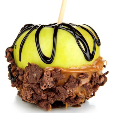 şekerlenmiş elma sopa üzerinde beyaz izole