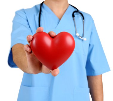 erkek Doktor, yakın çekim, beyaz zemin üzerine izole