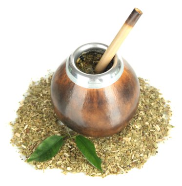 su kabakları ve bombilla üzerinde beyaz izole yerba dostum ile