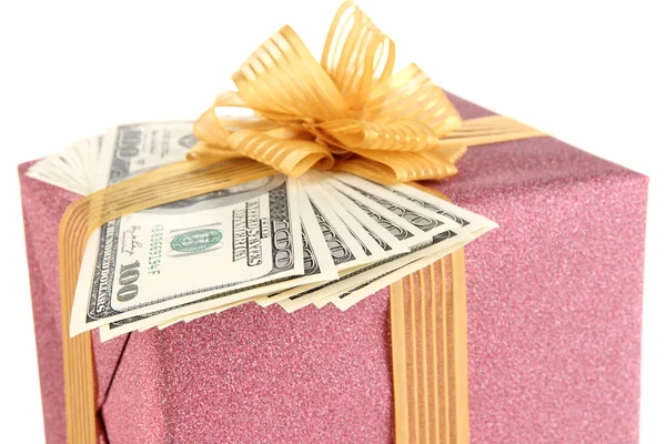 Gift box with money close up — Stock Photo, Image