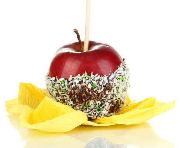 Candied apple on stick isolated on white — Stock Photo, Image