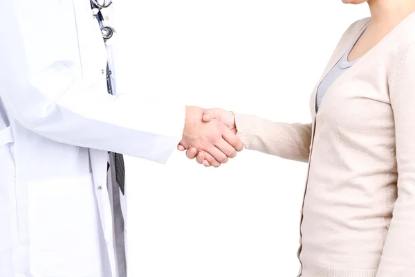 Лікар і пацієнт, крупним планом, ізольовані на білому тлі — стокове фото