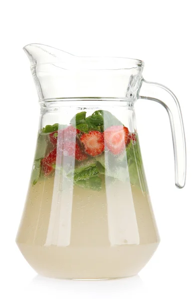 Basil lemonade with strawberry, isolated on white — Stock Photo, Image