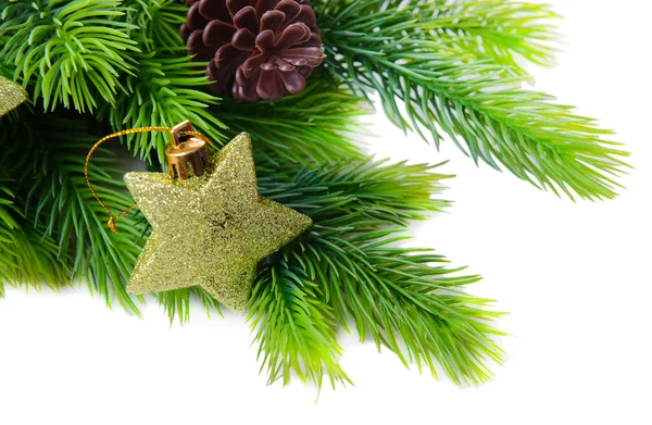 枞树，孤立的白色圣诞装饰星星 — 图库照片