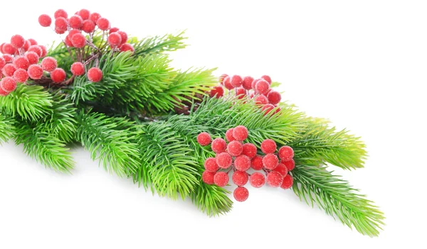 Christmas decorations on fir tree, isolated on white — Stock Photo, Image